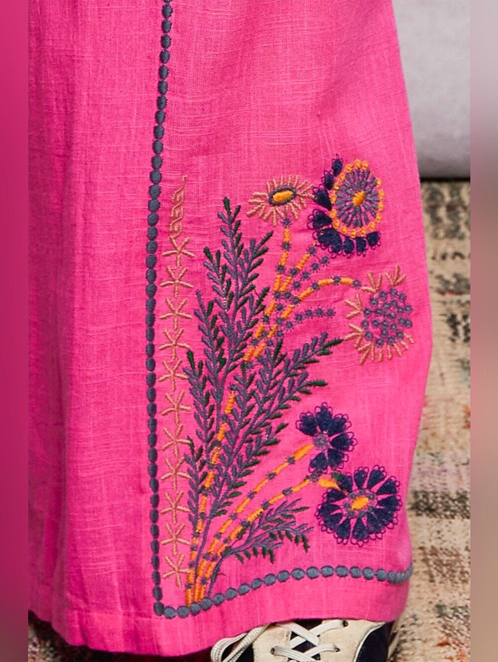 NEW!! 2 PC POL 100% Cotton Pink Wide-Leg Embroidered Pant Set, NWT - Picture 11 of 13